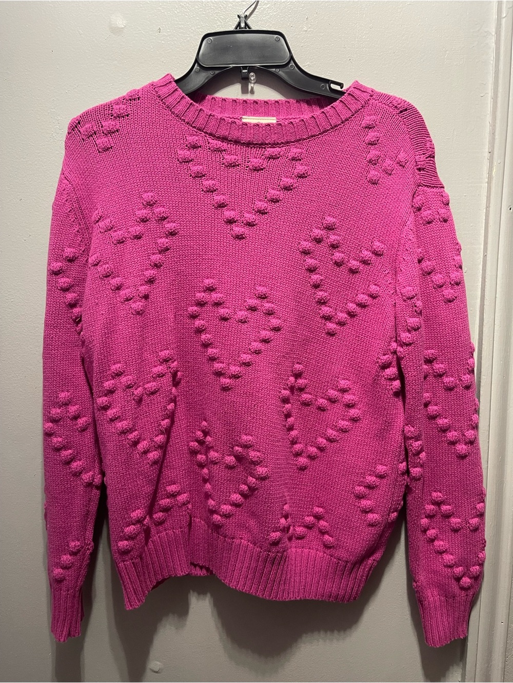 St. John's Bay Pink Fuchsia Heart Bobble Crewneck Sweater
